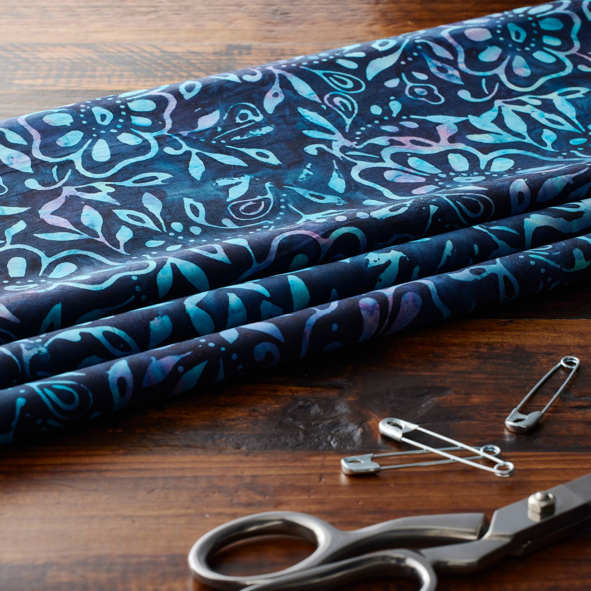 Feldman Batik Navy Rainbow Stamp Large Floral Cotton Fabric